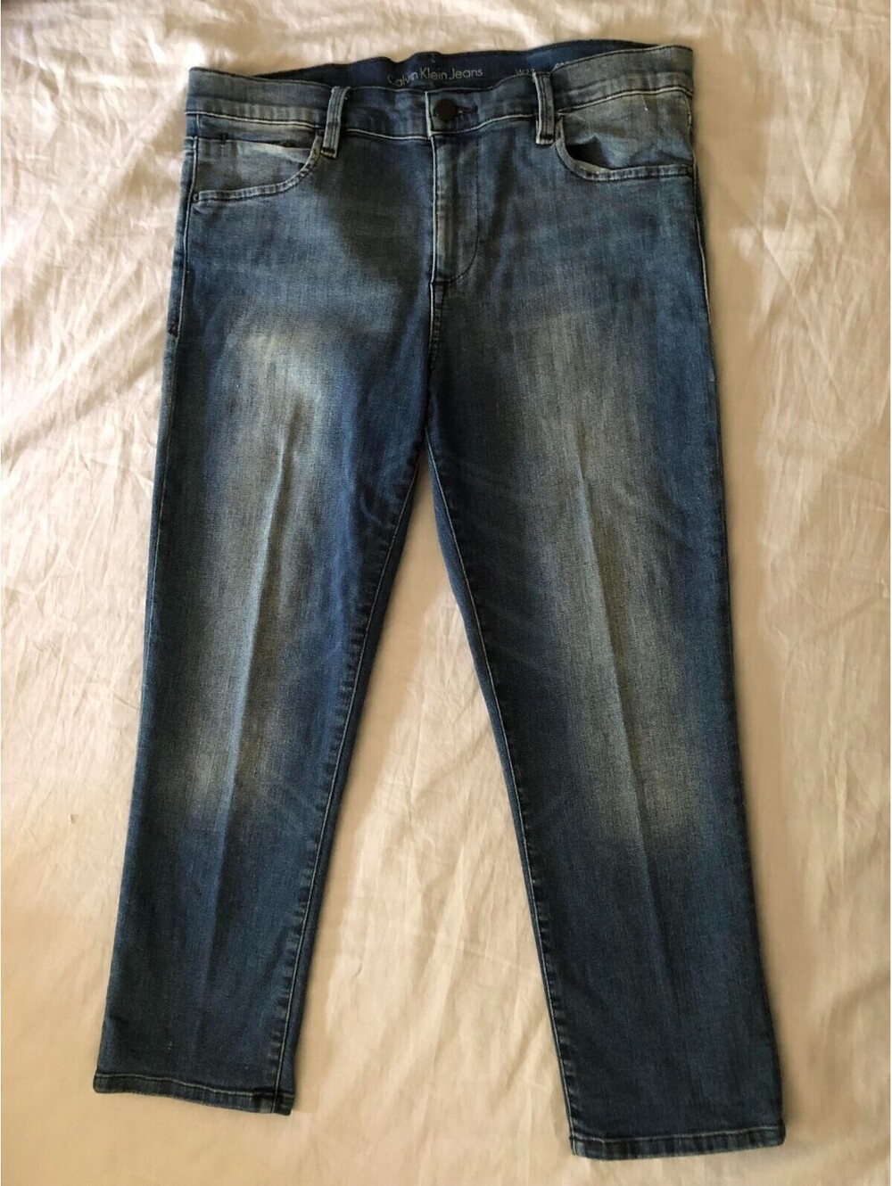 Women’s Calvin Klein Cropped Boyfriend Blue Jeans Pants, Size W27